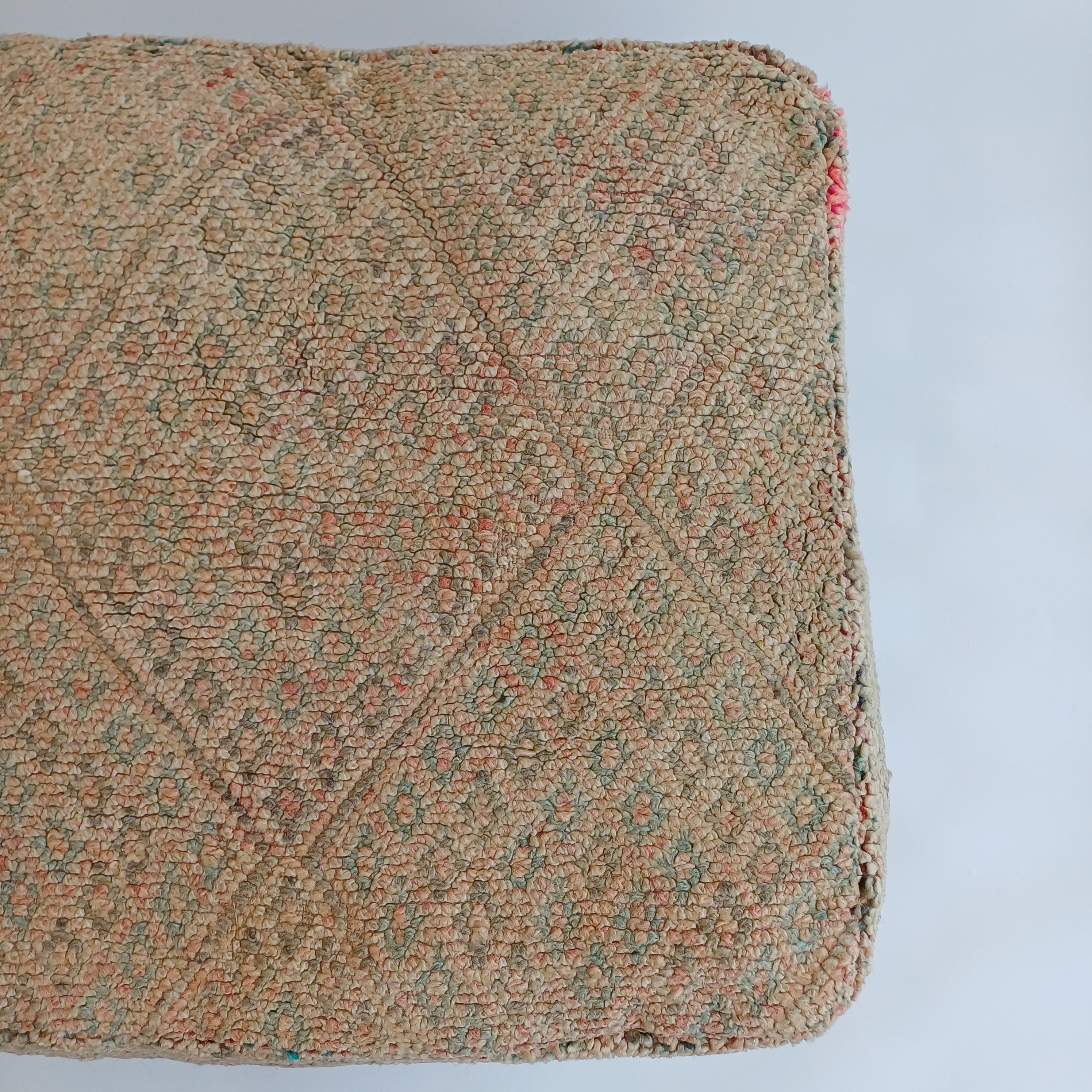 Authentic Vintage Berber Handmade Moroccan Multicoloured Wool Pouf 60x60x20 CM