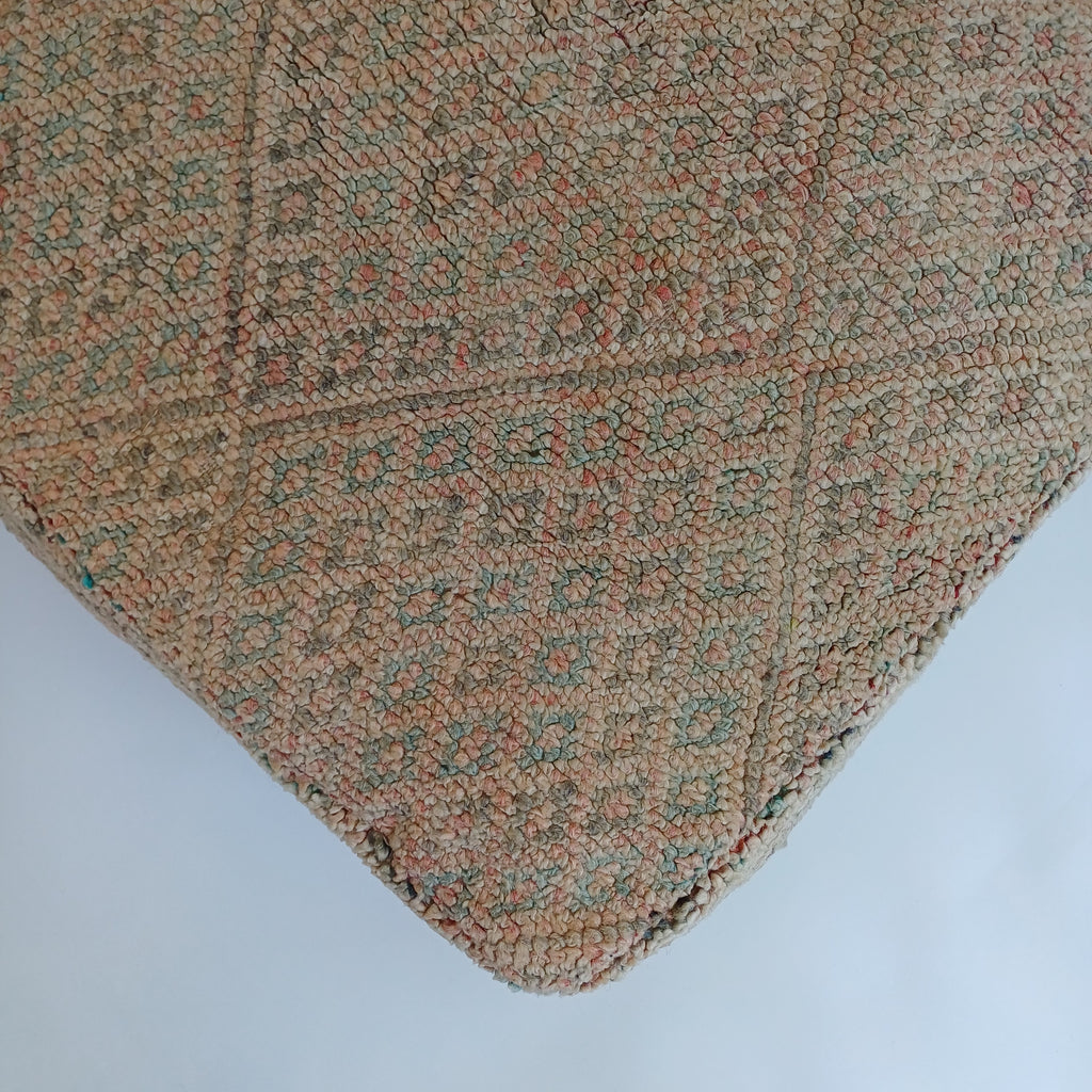 Authentic Vintage Berber Handmade Moroccan Multicoloured Wool Pouf 60x60x20 CM