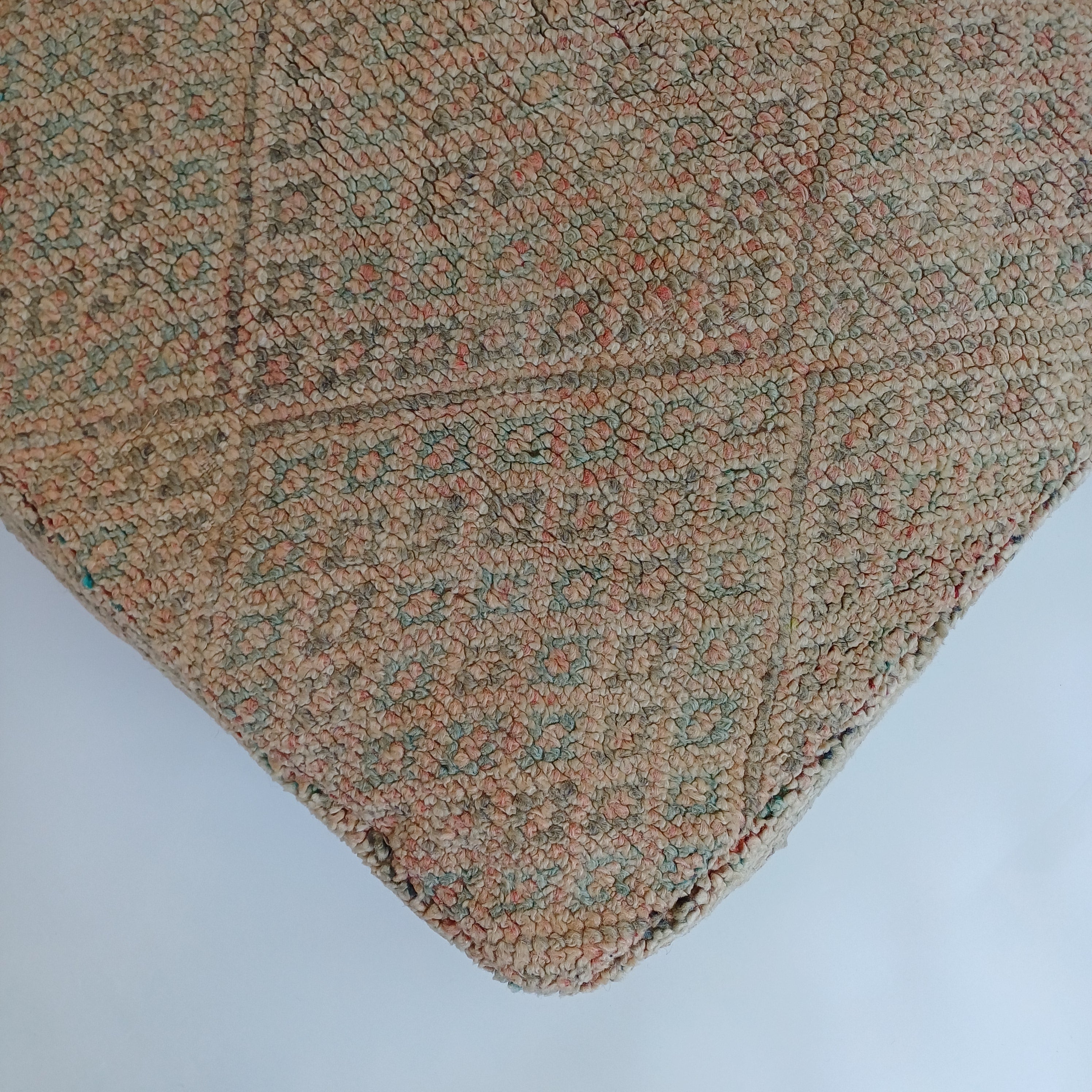 Authentic Vintage Berber Handmade Moroccan Multicoloured Wool Pouf 60x60x20 CM