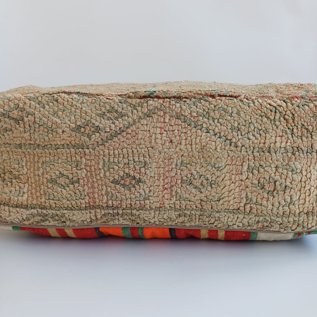 Authentic Vintage Berber Handmade Moroccan Multicoloured Wool Pouf 60x60x20 CM