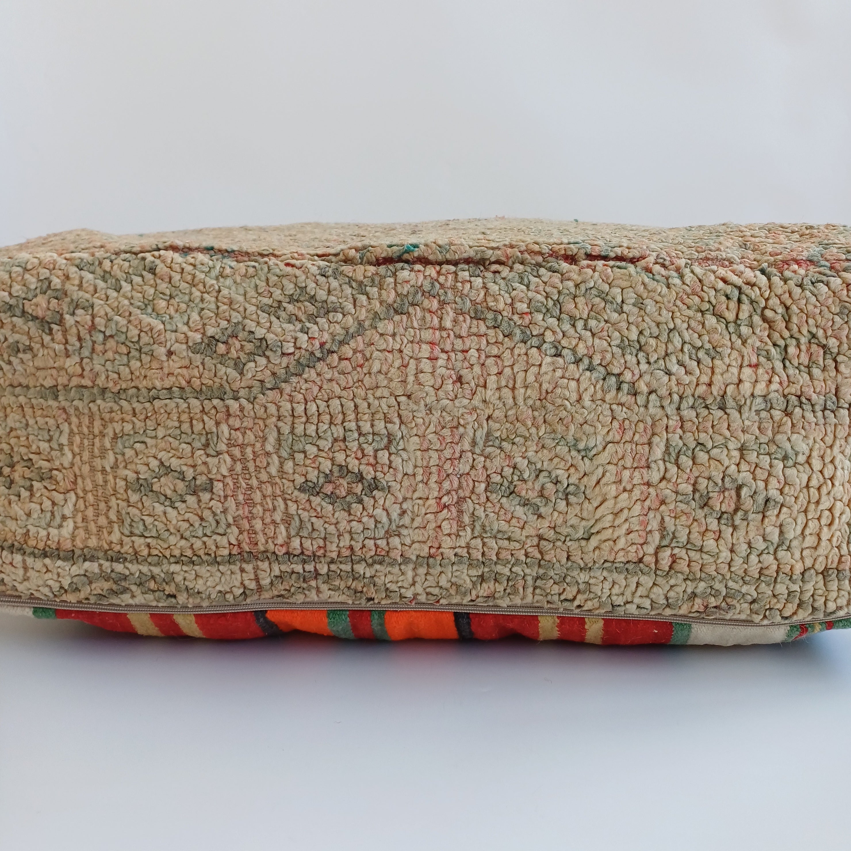 Authentic Vintage Berber Handmade Moroccan Multicoloured Wool Pouf 60x60x20 CM