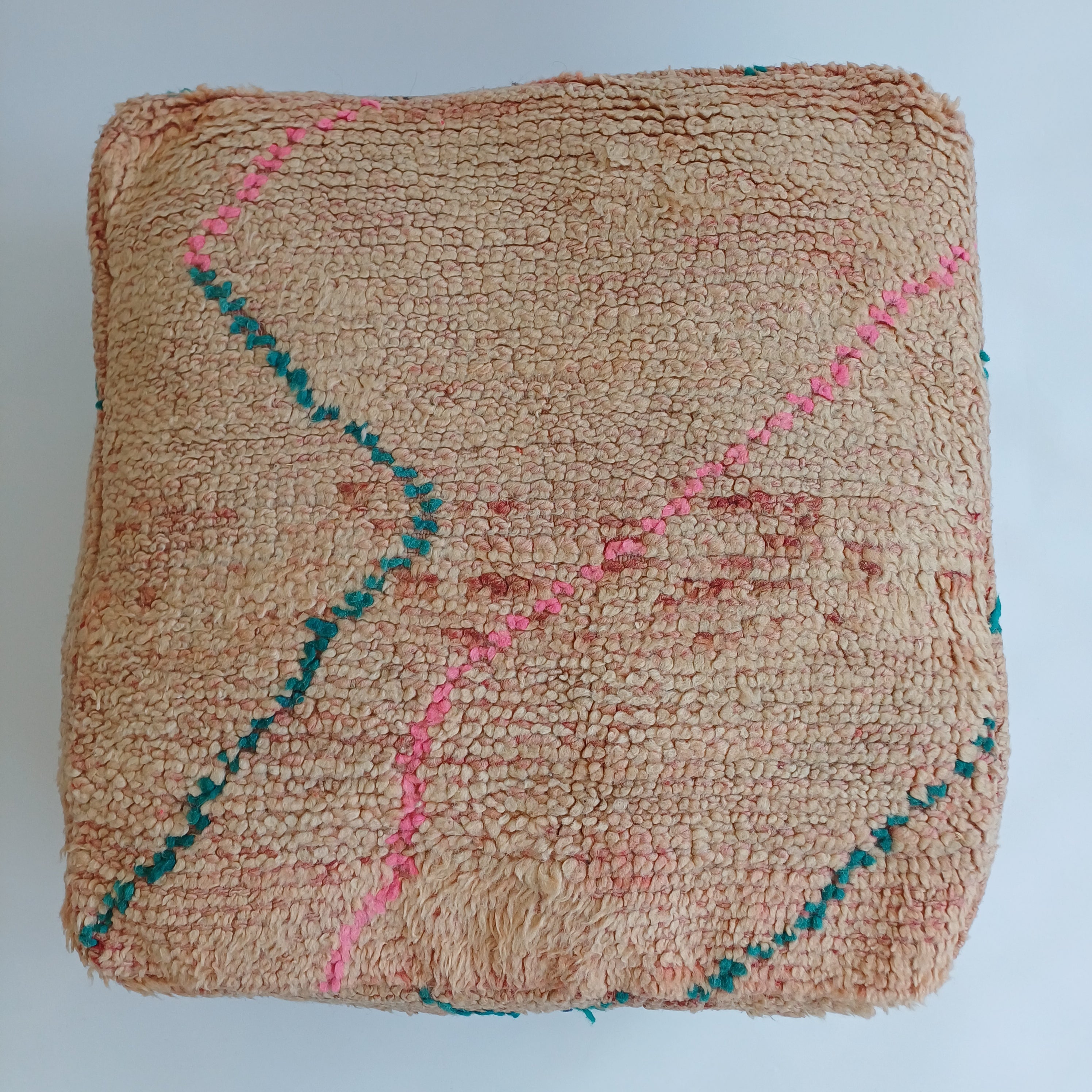 Authentic Vintage Berber Handmade Moroccan Multicoloured Wool Pouf 60x60x20 CM