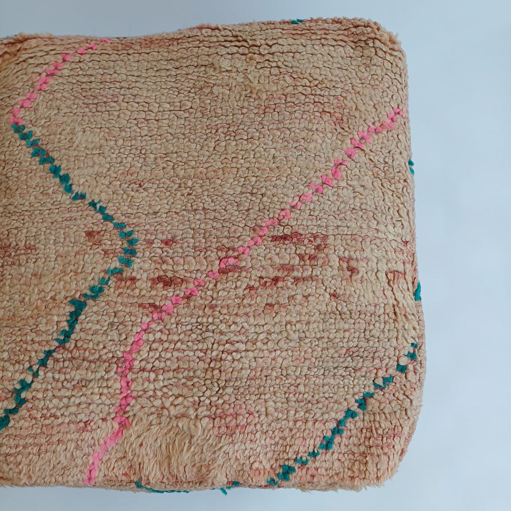 Authentic Vintage Berber Handmade Moroccan Multicoloured Wool Pouf 60x60x20 CM