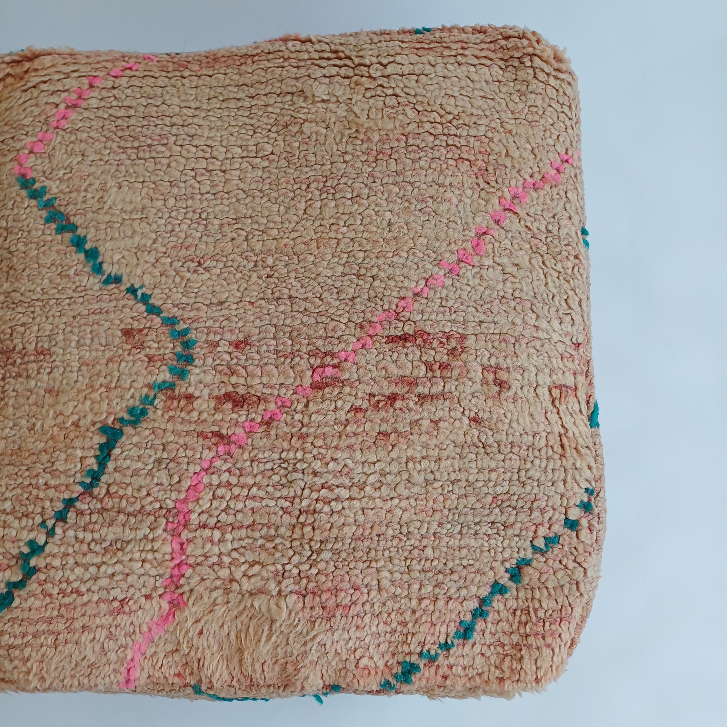 Authentic Vintage Berber Handmade Moroccan Multicoloured Wool Pouf 60x60x20 CM