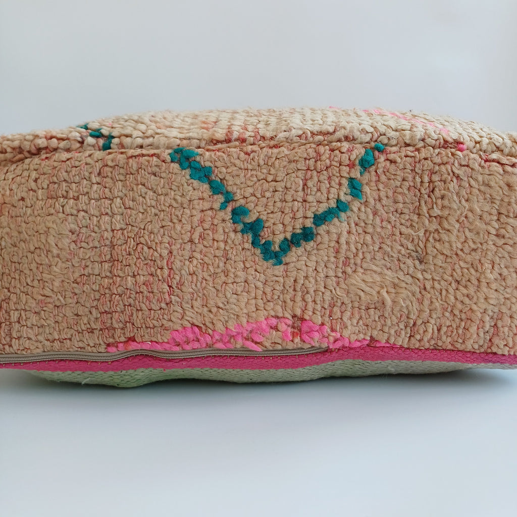 Authentic Vintage Berber Handmade Moroccan Multicoloured Wool Pouf 60x60x20 CM