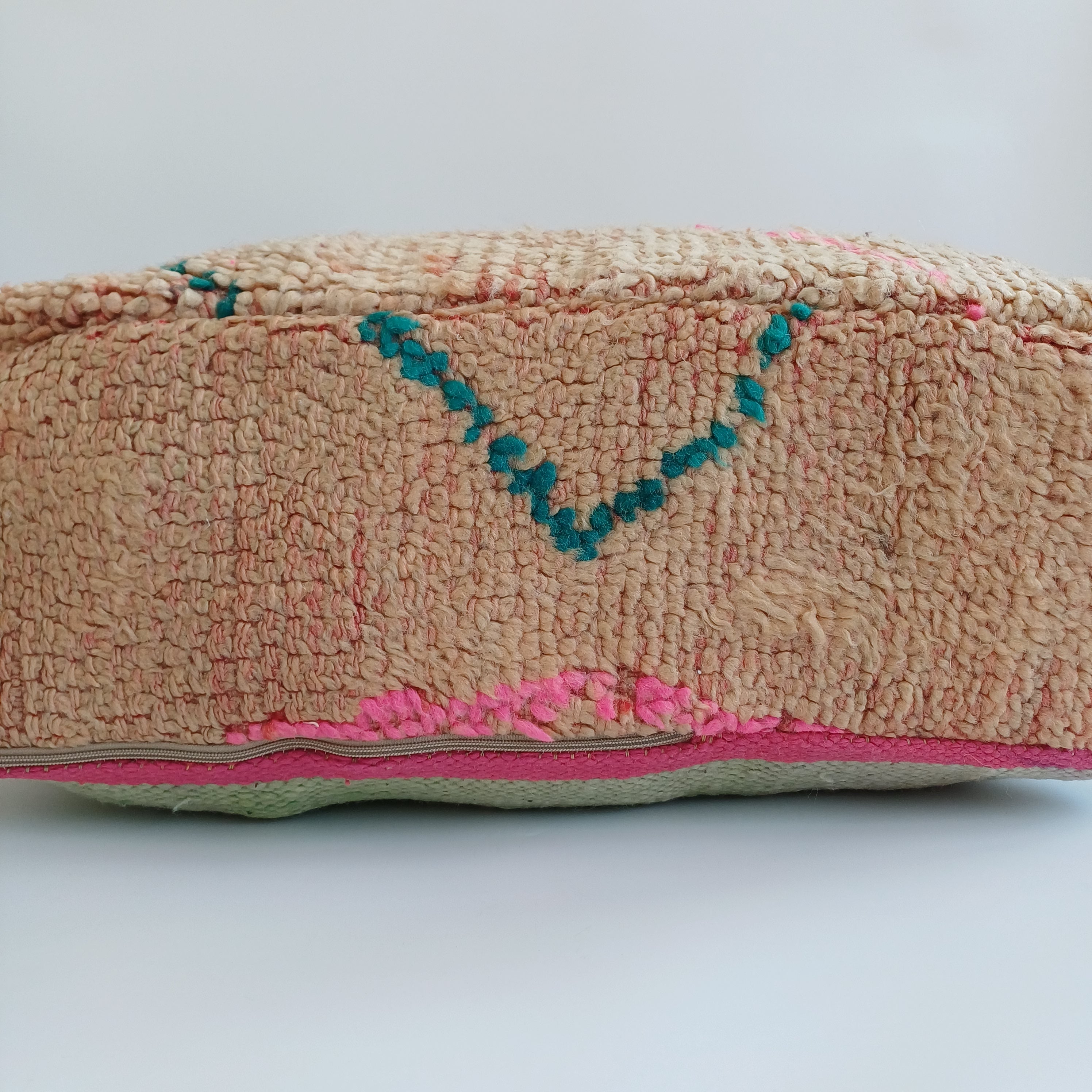 Authentic Vintage Berber Handmade Moroccan Multicoloured Wool Pouf 60x60x20 CM