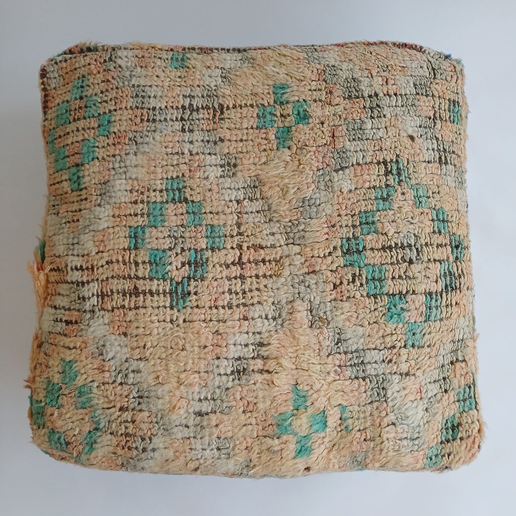 Authentic Vintage Berber Handmade Moroccan Multicoloured Wool Pouf 60x60x20 CM