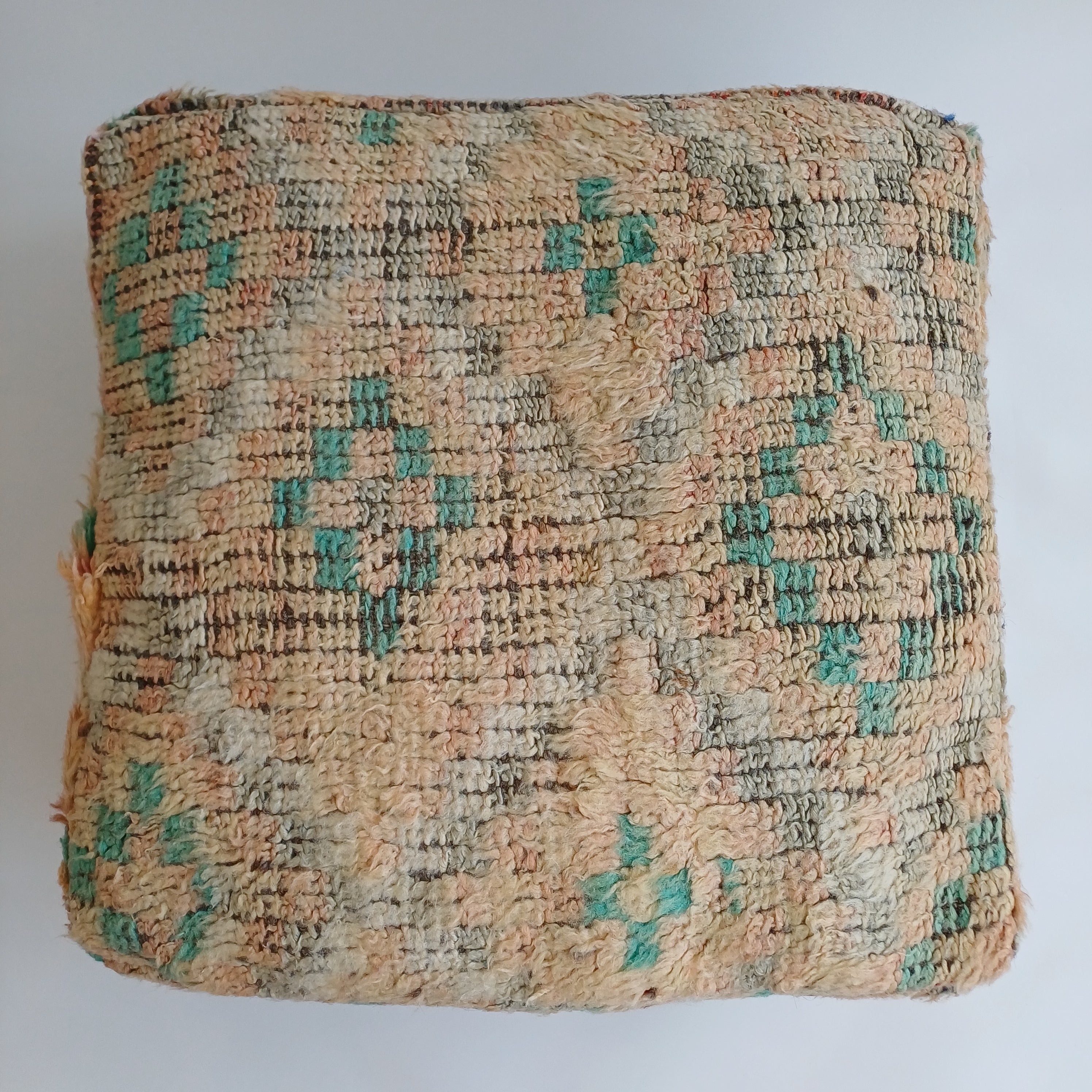 Authentic Vintage Berber Handmade Moroccan Multicoloured Wool Pouf 60x60x20 CM