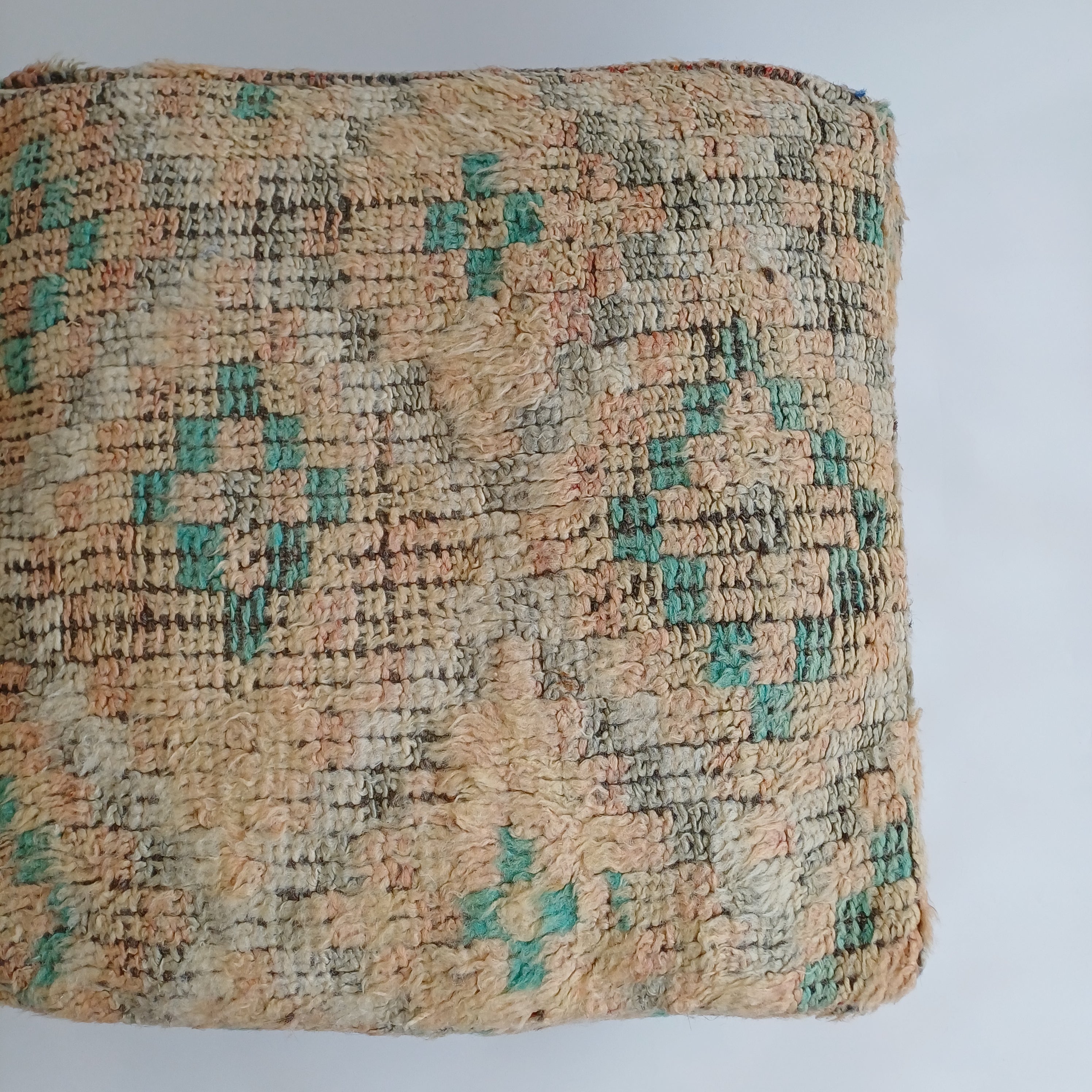 Authentic Vintage Berber Handmade Moroccan Multicoloured Wool Pouf 60x60x20 CM