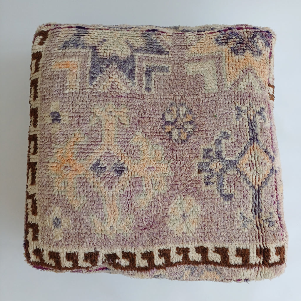 Authentic Vintage Worn-out Berber Handmade Moroccan Multicoloured Wool Pouf 60x60x20 CM
