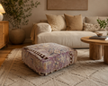 Authentic Vintage Worn-out Berber Handmade Moroccan Multicoloured Wool Pouf 60x60x20 CM