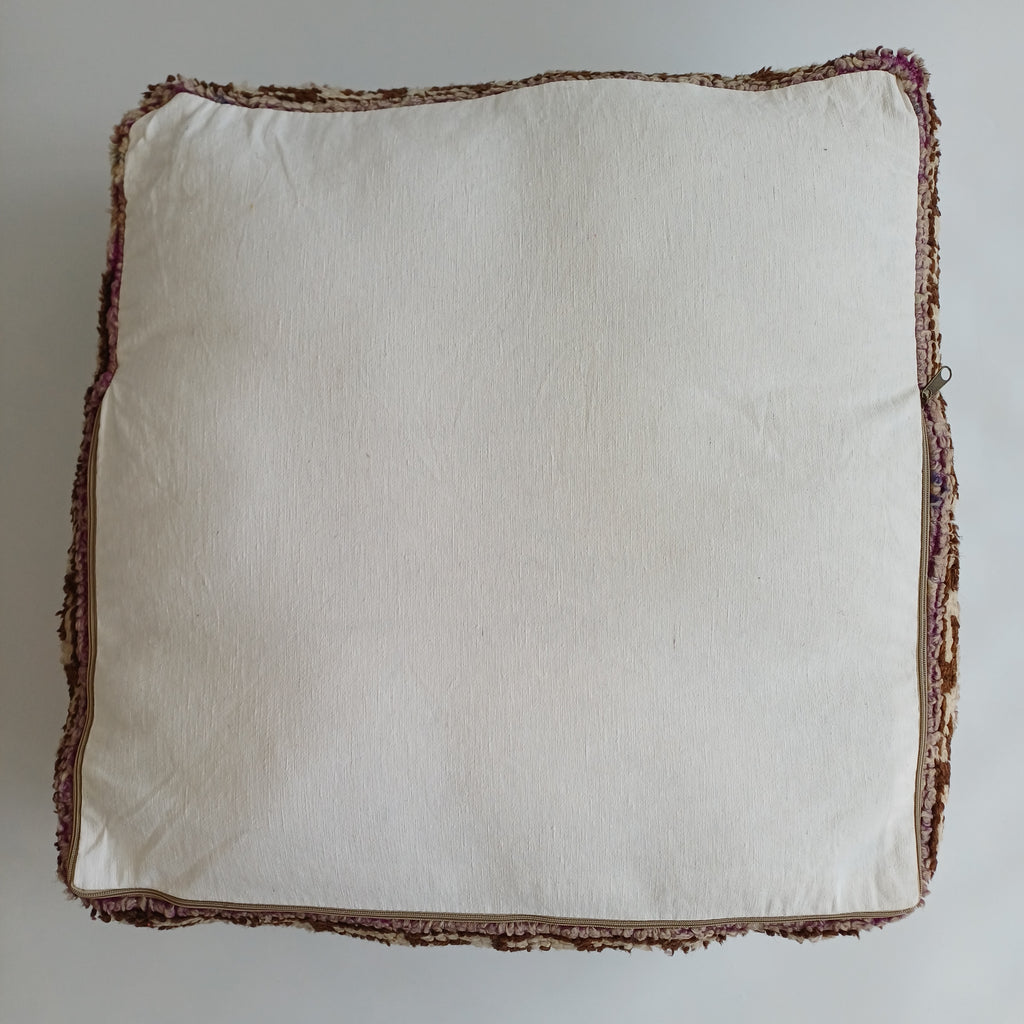 Authentic Vintage Worn-out Berber Handmade Moroccan Multicoloured Wool Pouf 60x60x20 CM