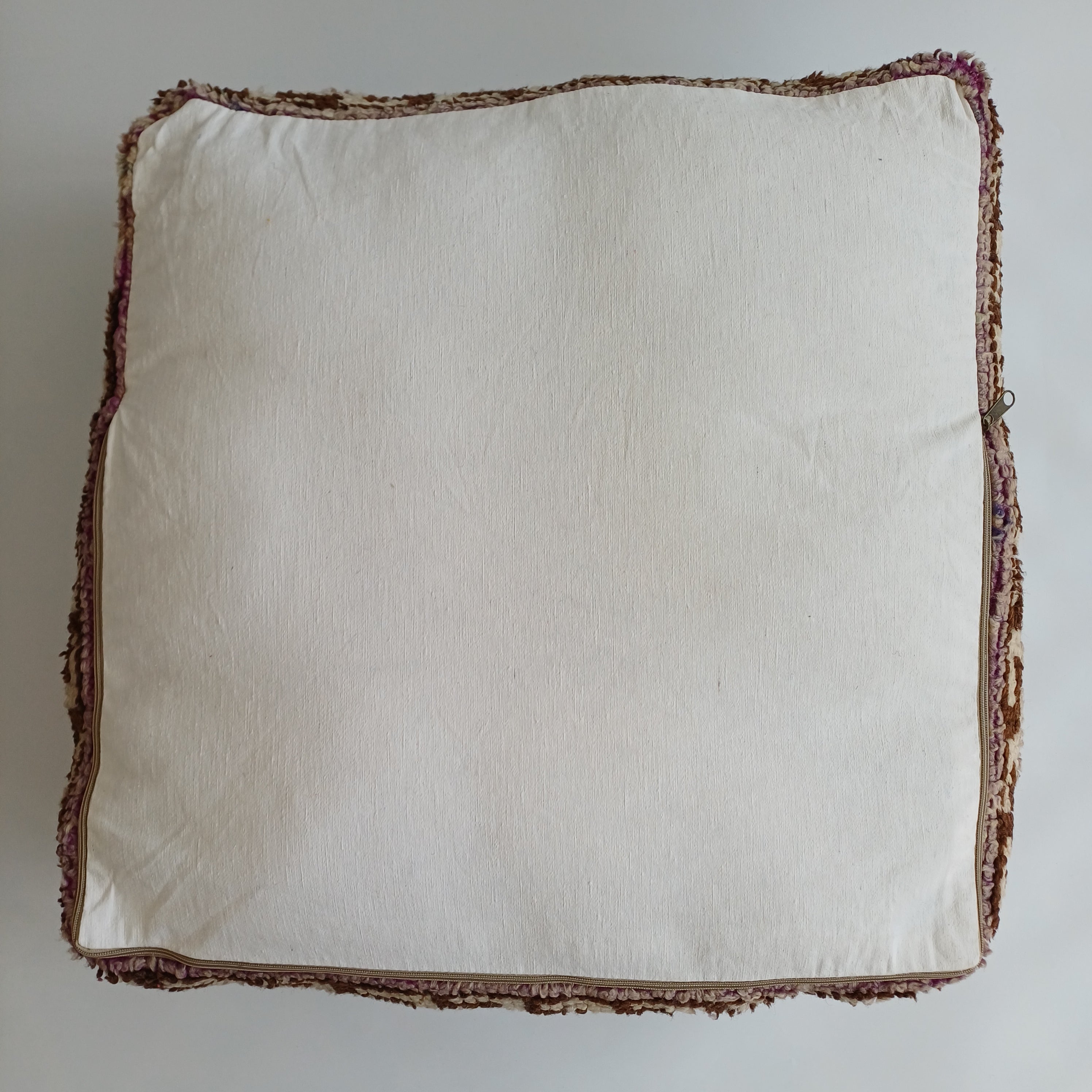 Authentic Vintage Worn-out Berber Handmade Moroccan Multicoloured Wool Pouf 60x60x20 CM
