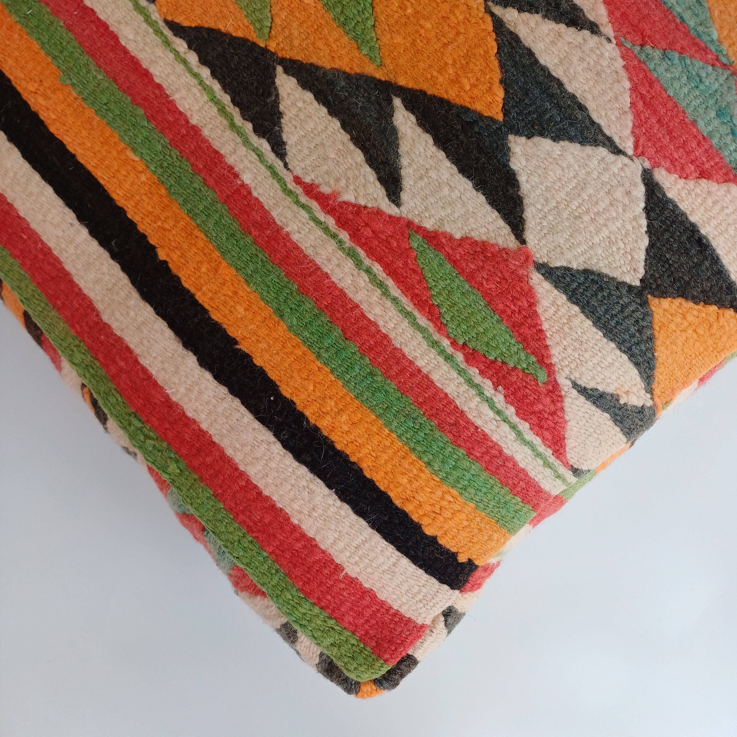 Authentic Vintage Worn-out Berber Handmade Moroccan Multicoloured Wool Pouf 60x60x20 CM