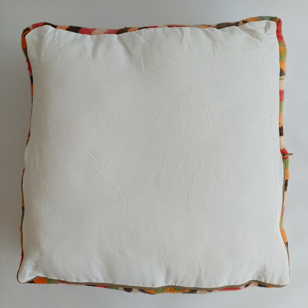 Authentic Vintage Worn-out Berber Handmade Moroccan Multicoloured Wool Pouf 60x60x20 CM