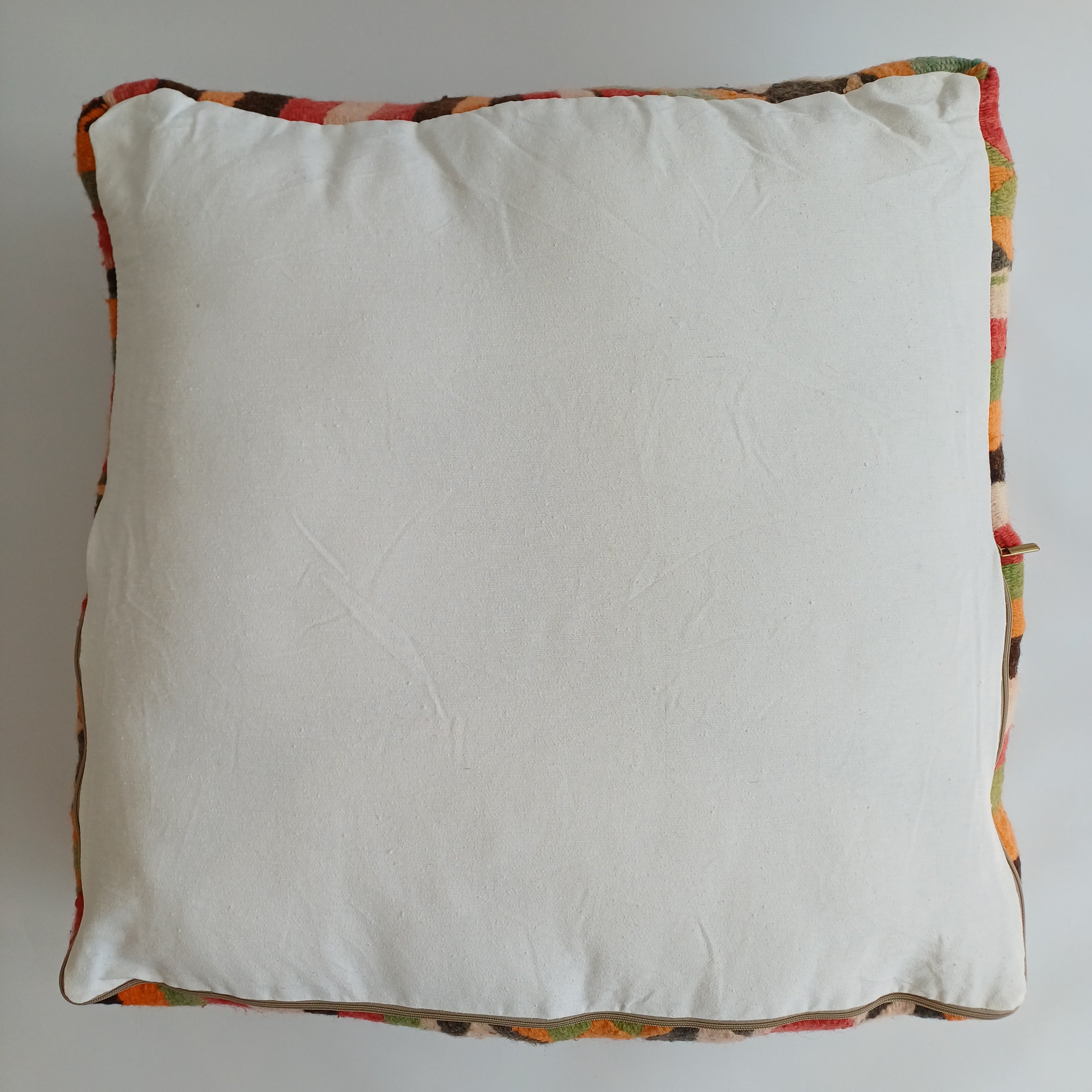 Authentic Vintage Worn-out Berber Handmade Moroccan Multicoloured Wool Pouf 60x60x20 CM