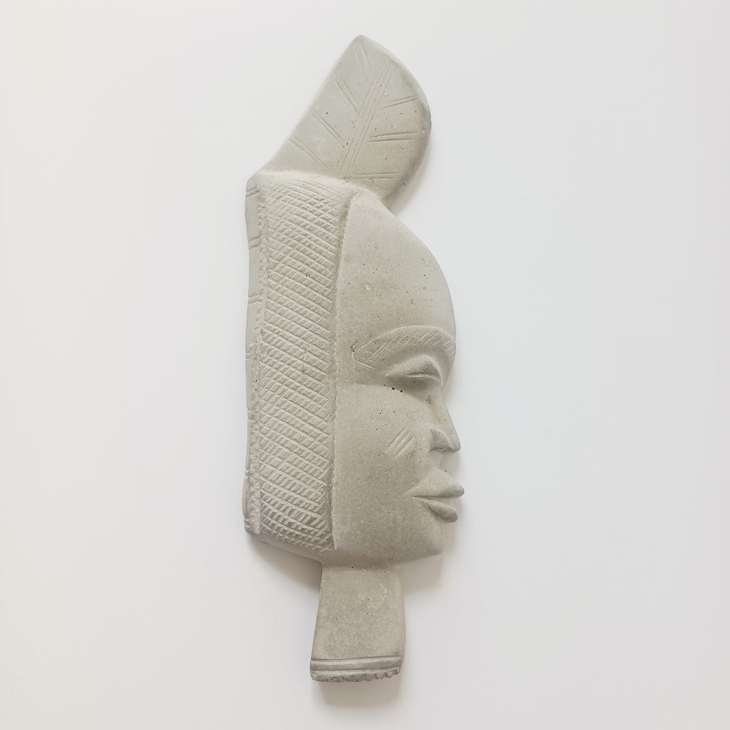 African Inspired Face Plaque, Sculptural Face Wall Hanging 26x9 CM