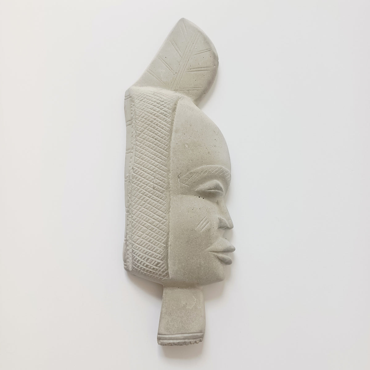African Inspired Face Plaque, Sculptural Face Wall Hanging 26x9 CM