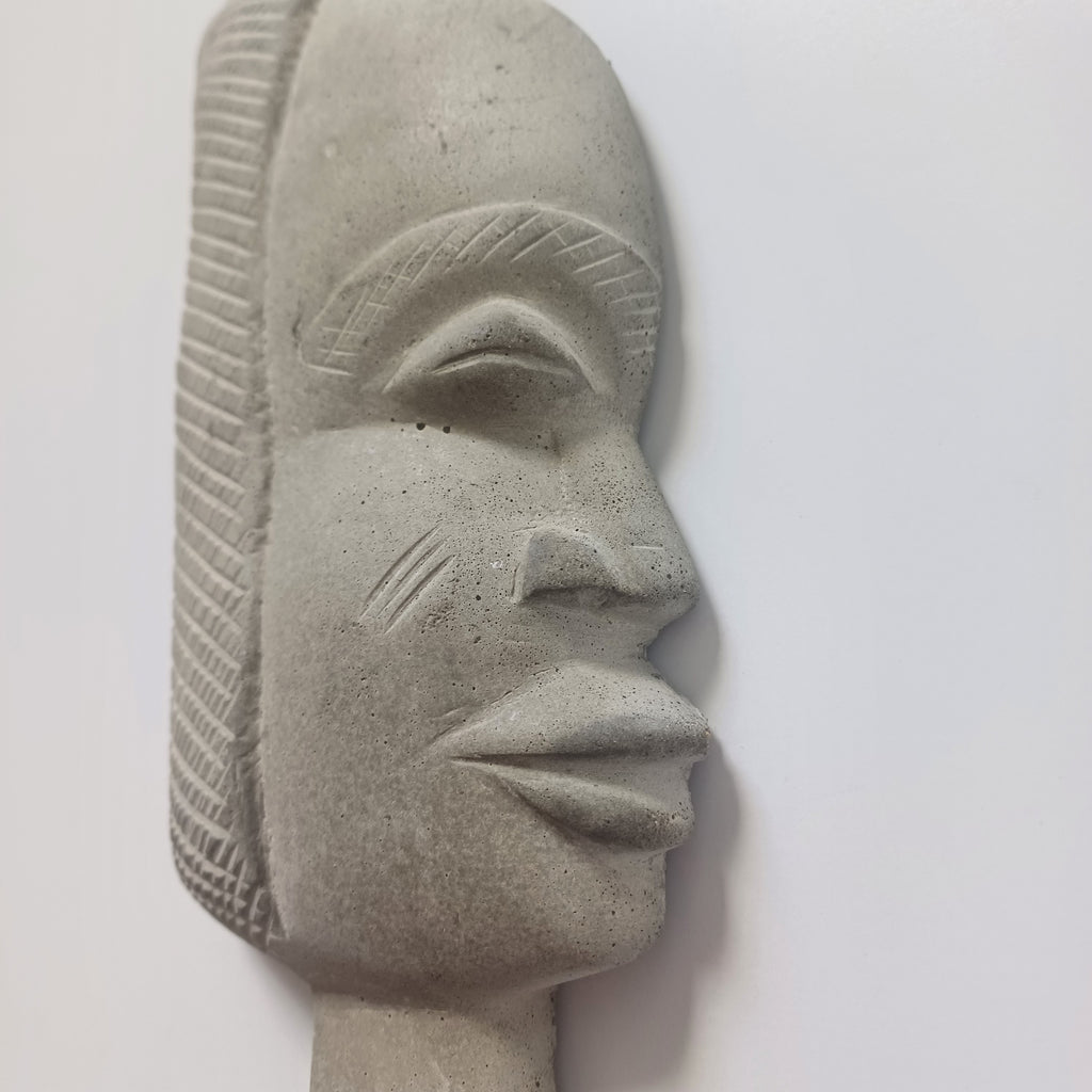 African Inspired Face Plaque, Sculptural Face Wall Hanging 26x9 CM