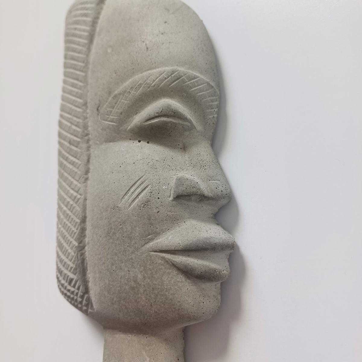 African Inspired Face Plaque, Sculptural Face Wall Hanging 26x9 CM