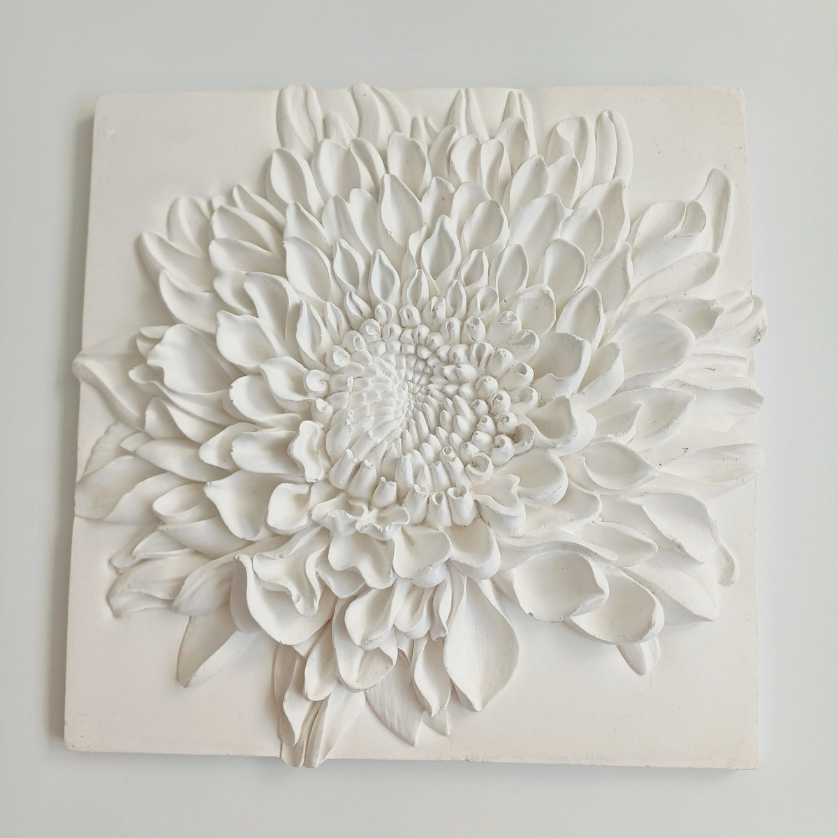 Textured White Floral Relief Wall Hanging Plaque 24x24 CM
