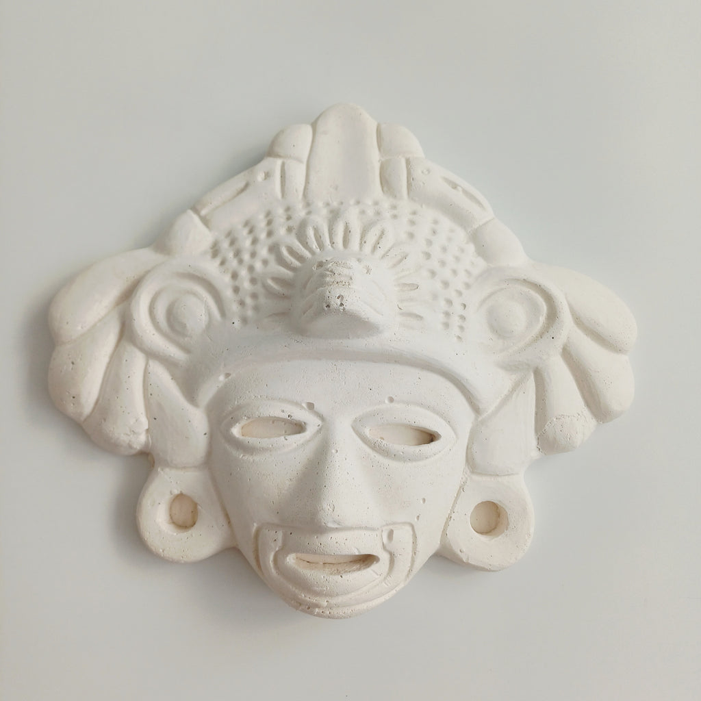 Maya Deity Textured White Wall Hanging Mask Plaque 23x19 CM