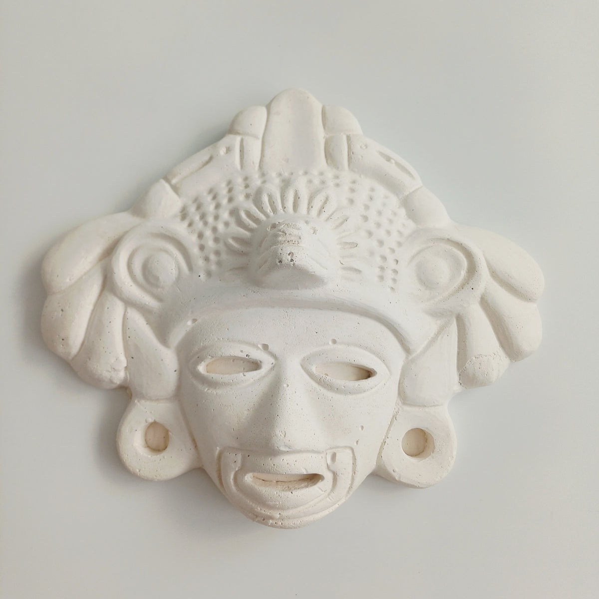 Maya Deity Textured White Wall Hanging Mask Plaque 23x19 CM