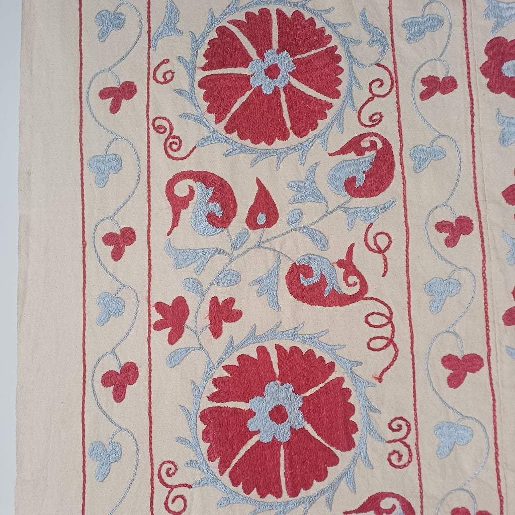 Uzbek Silk Suzani Tapestry,  Hand Embroidered Wall Hanging, Suzani Bedspread, Suzani Tablecloth 254x194 CM