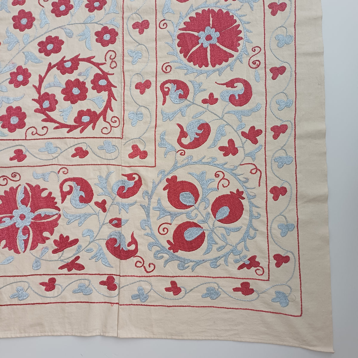 Uzbek Silk Suzani Tapestry,  Hand Embroidered Wall Hanging, Suzani Bedspread, Suzani Tablecloth 254x194 CM