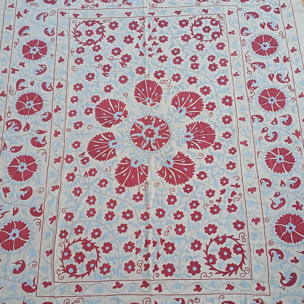 Uzbek Silk Suzani Tapestry,  Hand Embroidered Wall Hanging, Suzani Bedspread, Suzani Tablecloth 254x194 CM