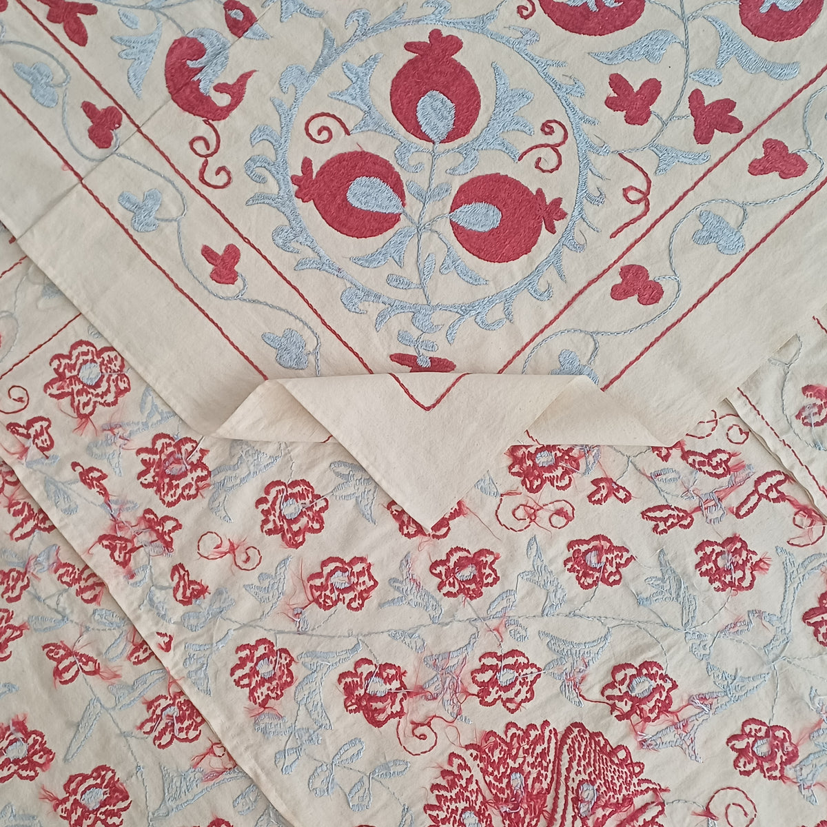Uzbek Silk Suzani Tapestry,  Hand Embroidered Wall Hanging, Suzani Bedspread, Suzani Tablecloth 254x194 CM