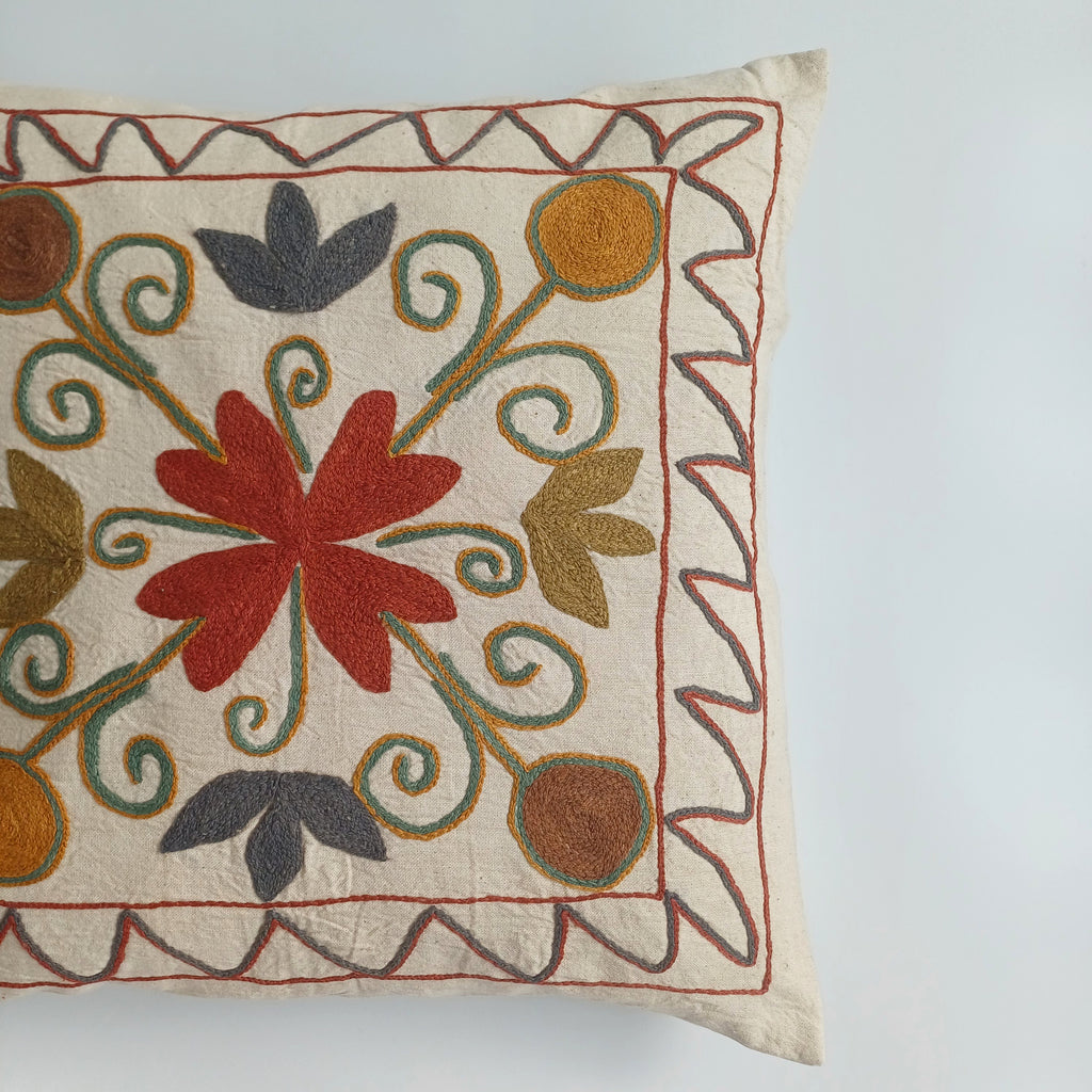 Hand Embroidered Multicolour Uzbek Suzani Cushion Cover 17''x16'' / 44x42 CM