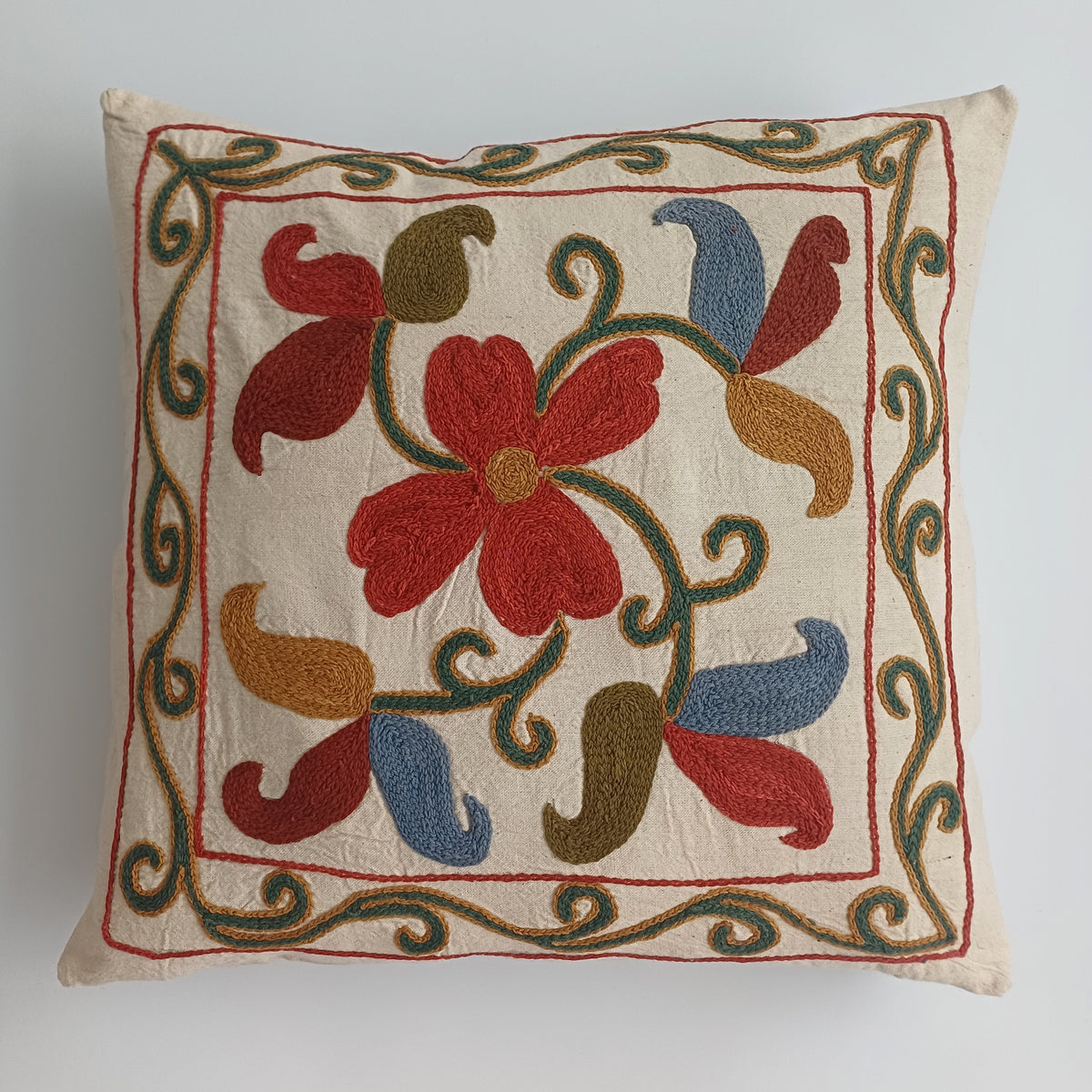 Hand Embroidered Multicolour Uzbek Suzani Cushion Cover  17''x16'' / 43x41 CM