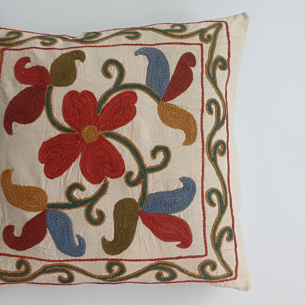 Hand Embroidered Multicolour Uzbek Suzani Cushion Cover  17''x16'' / 43x41 CM