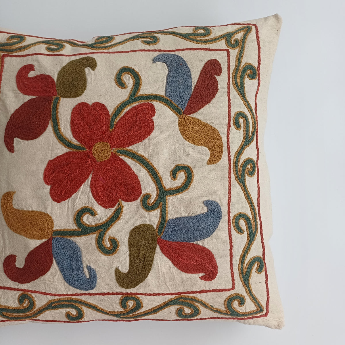 Hand Embroidered Multicolour Uzbek Suzani Cushion Cover  17''x16'' / 43x41 CM