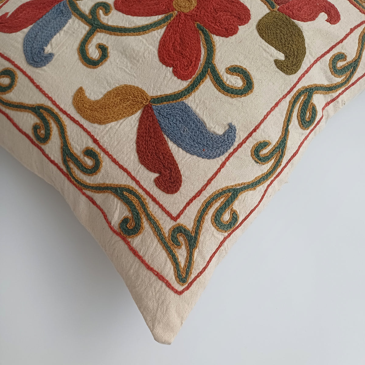Hand Embroidered Multicolour Uzbek Suzani Cushion Cover  17''x16'' / 43x41 CM