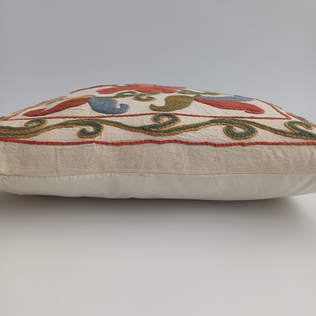 Hand Embroidered Multicolour Uzbek Suzani Cushion Cover  17''x16'' / 43x41 CM