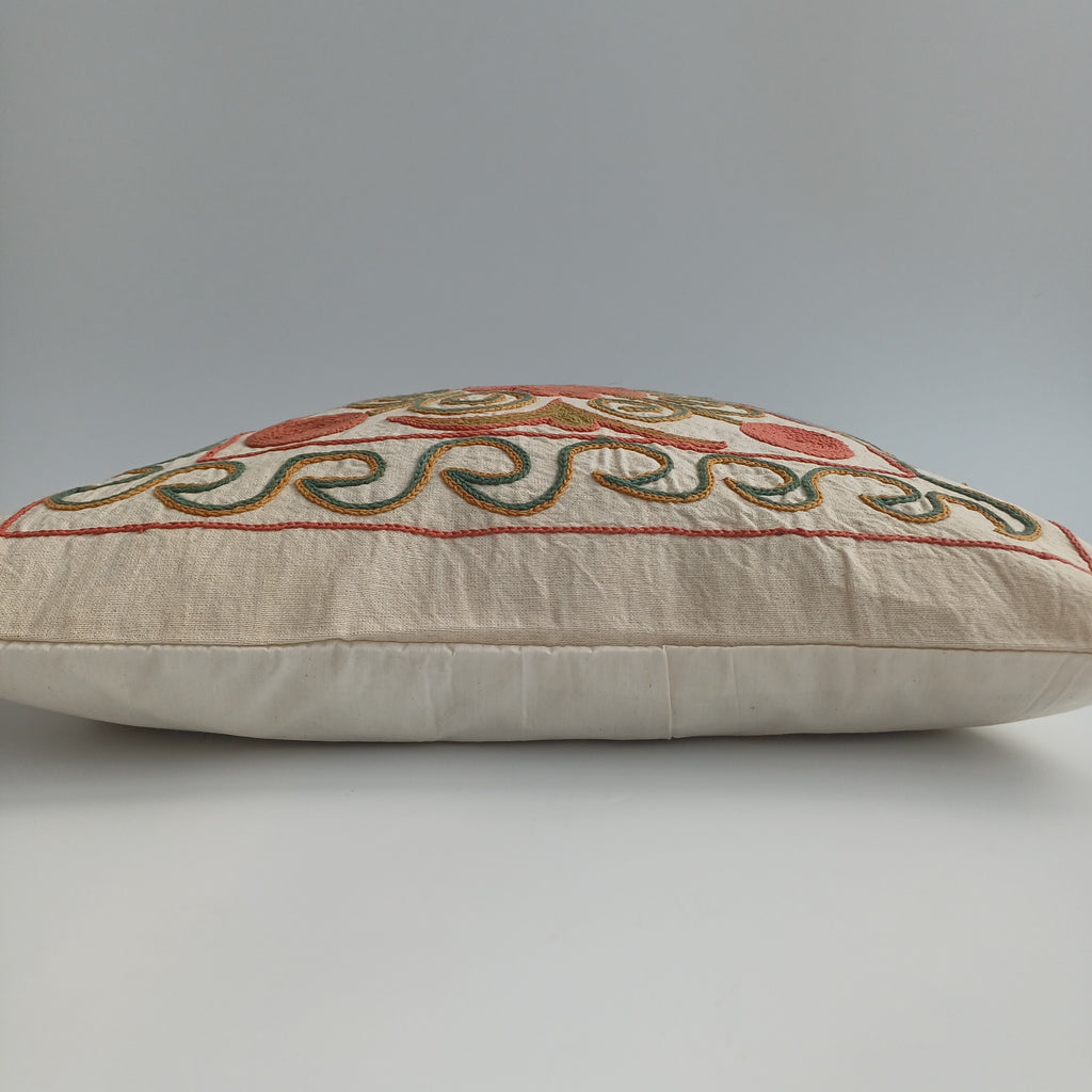 Hand Embroidered Multicolour Uzbek Suzani Cushion Cover 17''x16'' / 44x42 CM