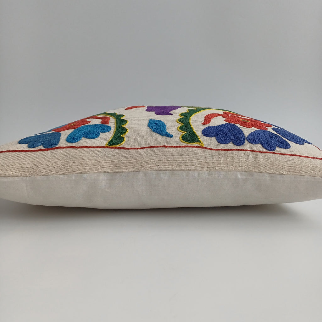 Hand Embroidered Multicolour Uzbek Suzani Cushion Cover 17''x15'' / 45x39 CM