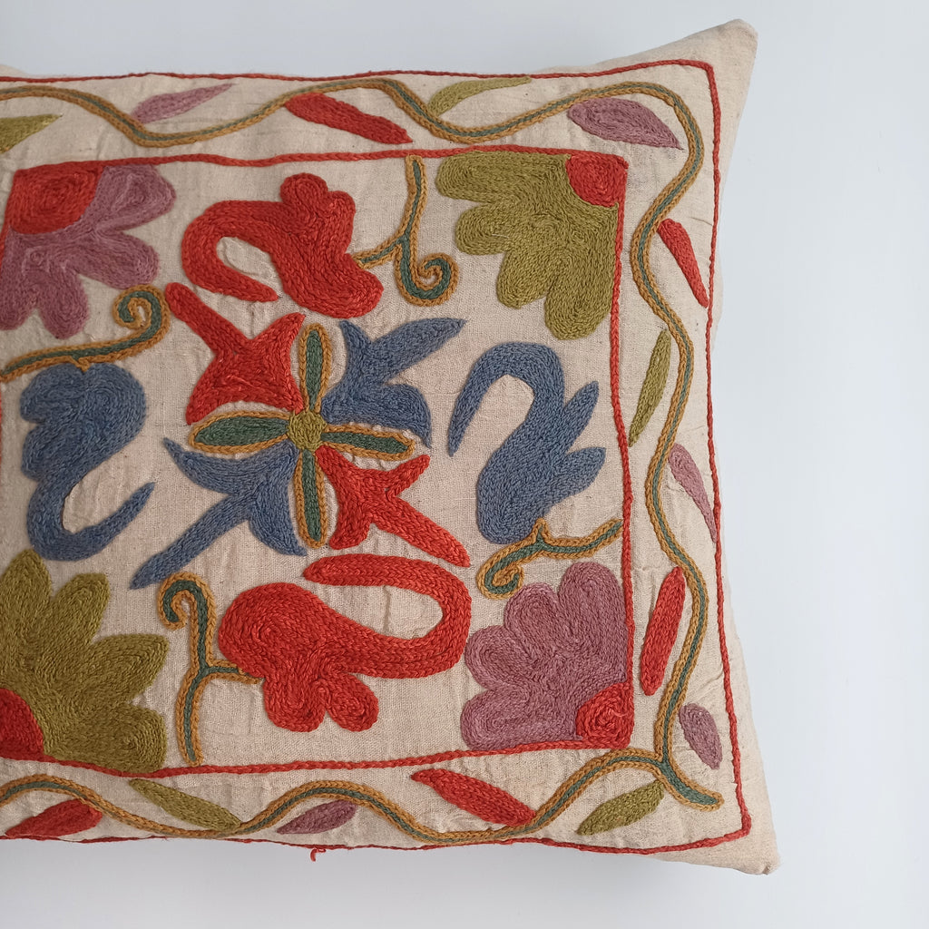 Hand Embroidered Multicolour Uzbek Suzani Cushion Cover 16''x15'' / 41x39 CM