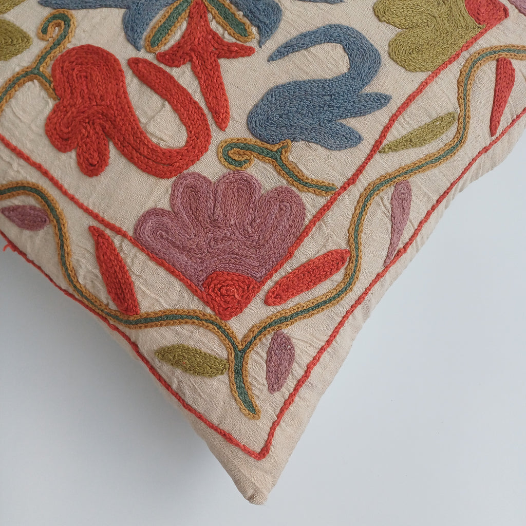 Hand Embroidered Multicolour Uzbek Suzani Cushion Cover 16''x15'' / 41x39 CM