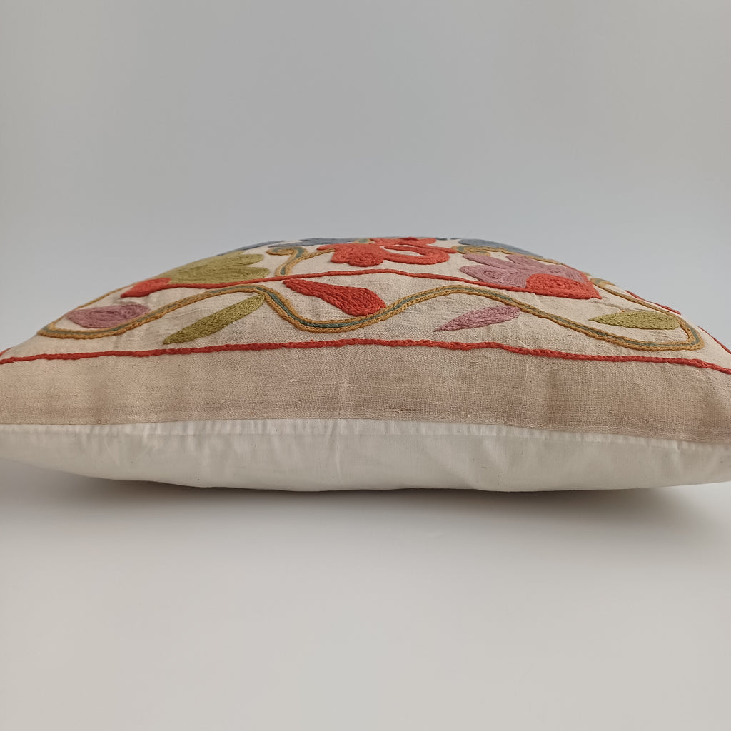 Hand Embroidered Multicolour Uzbek Suzani Cushion Cover 16''x15'' / 41x39 CM