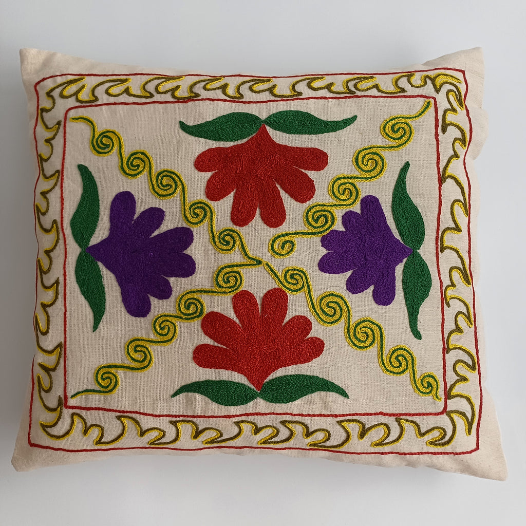 Hand Embroidered Multicolour Uzbek Suzani Cushion Cover 19''x16'' / 48x42 CM