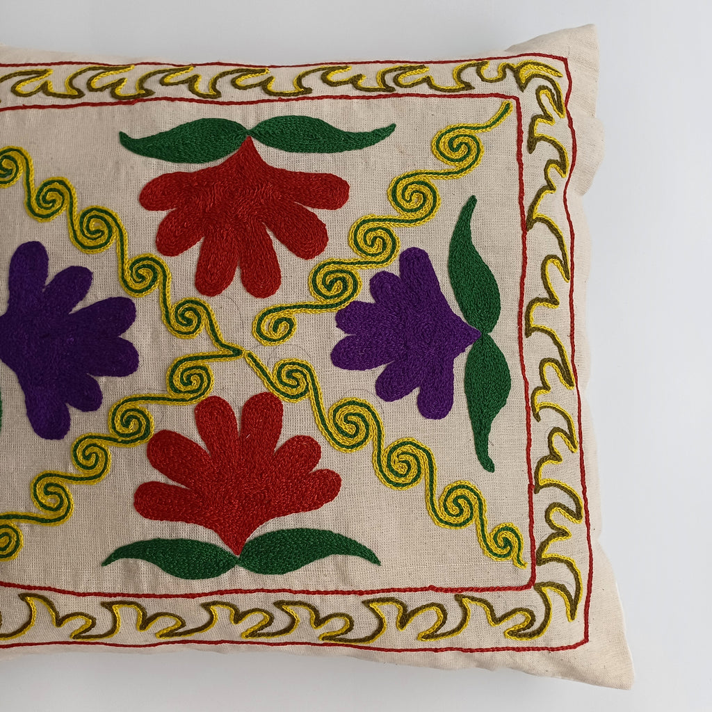 Hand Embroidered Multicolour Uzbek Suzani Cushion Cover 19''x16'' / 48x42 CM