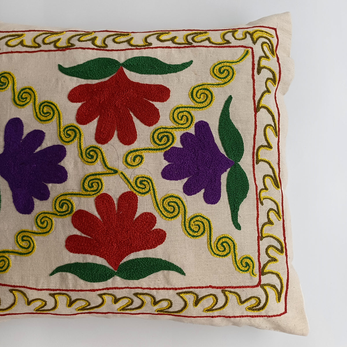 Hand Embroidered Multicolour Uzbek Suzani Cushion Cover 19''x16'' / 48x42 CM