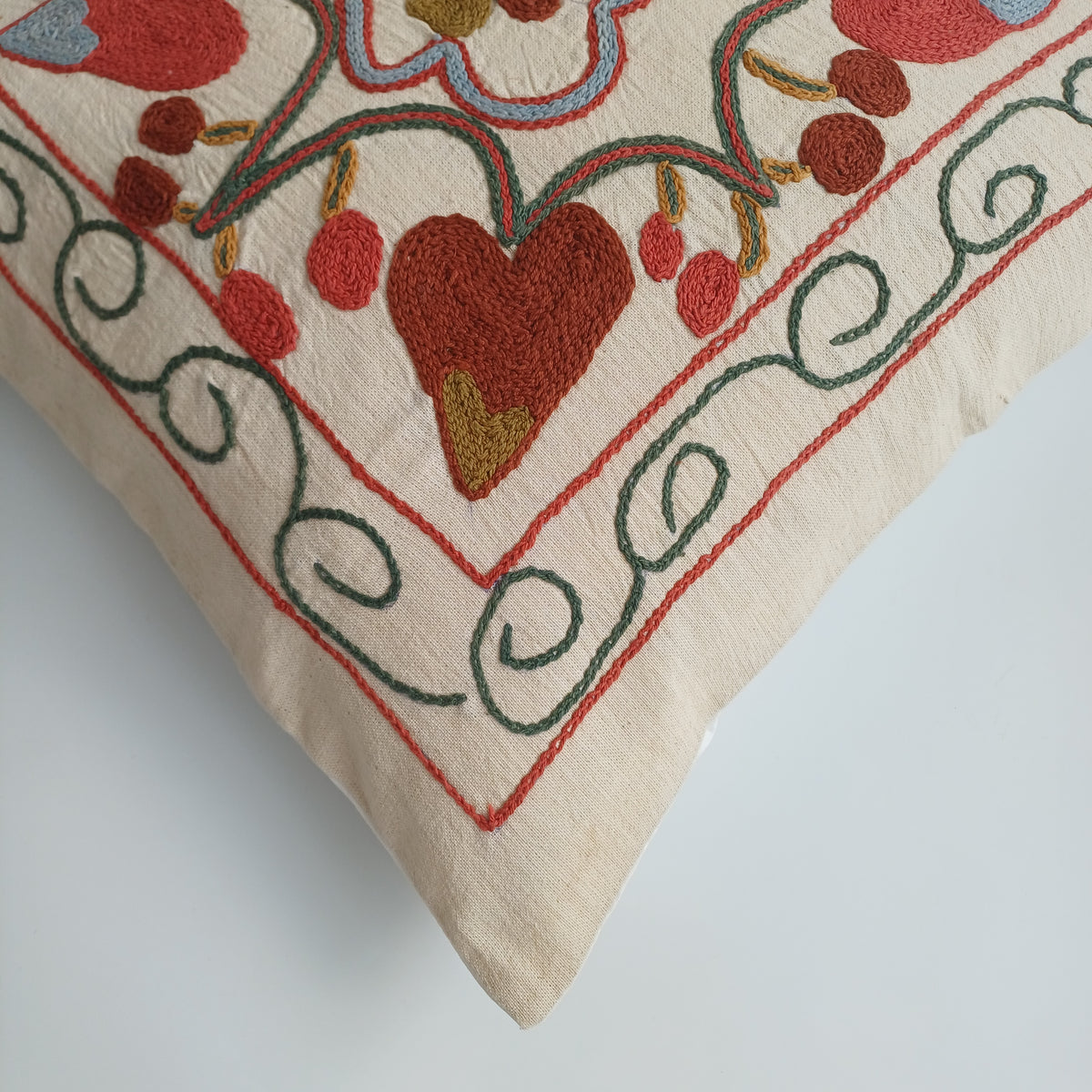Hand Embroidered Multicolour Uzbek Suzani Cushion Cover 17''x16'' / 43x42 CM