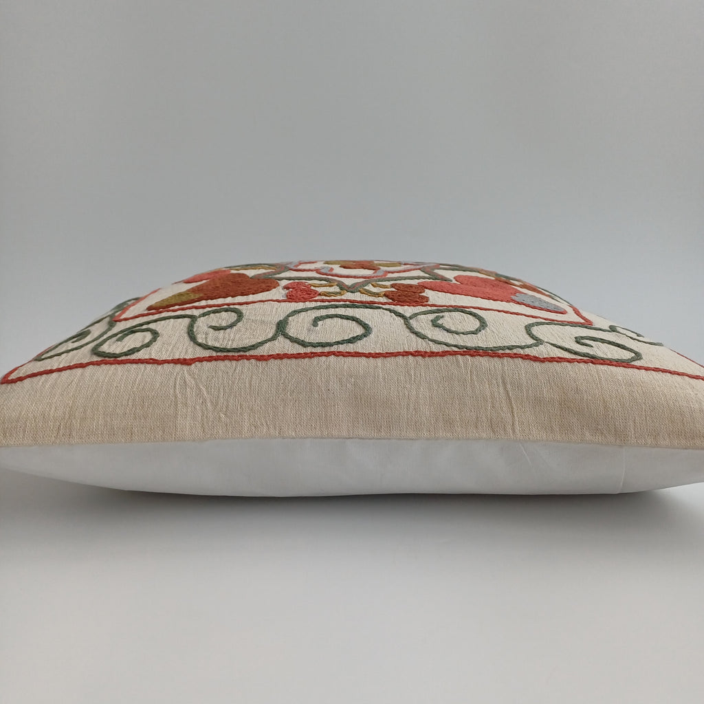 Hand Embroidered Multicolour Uzbek Suzani Cushion Cover 17''x16'' / 43x42 CM