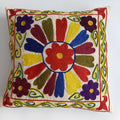 Hand Embroidered Multicolour Uzbek Suzani Cushion Cover 17''x16'' / 44x43 CM