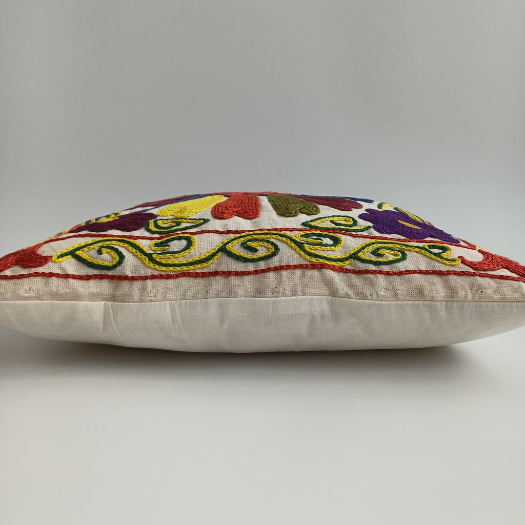 Hand Embroidered Multicolour Uzbek Suzani Cushion Cover 17''x16'' / 44x43 CM