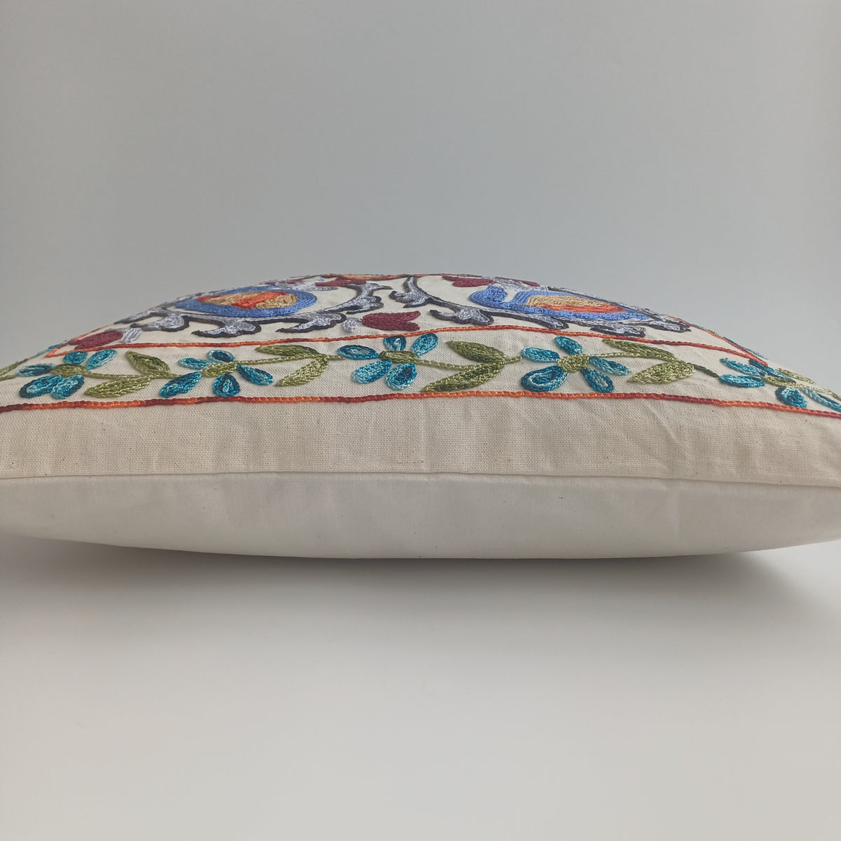 Hand Embroidered Multicolour Uzbek Suzani Cushion Cover 19''x18'' / 48x46 CM